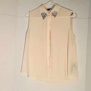 Forever 21 Sleeveless Top With‎ Rhinestone Collar sheer Medium